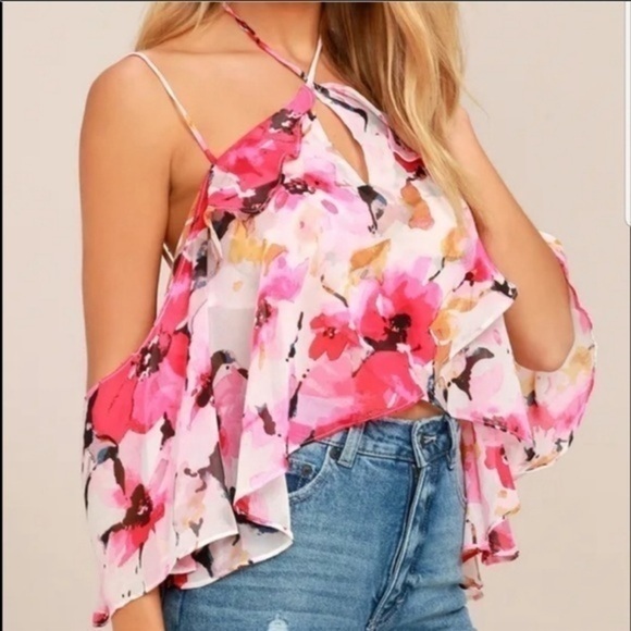 Lulus Cold Shoulder Floral Ruffle Blouse - Picture 4 of 7
